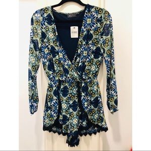 NEVERWORN Blue Patterned Romper